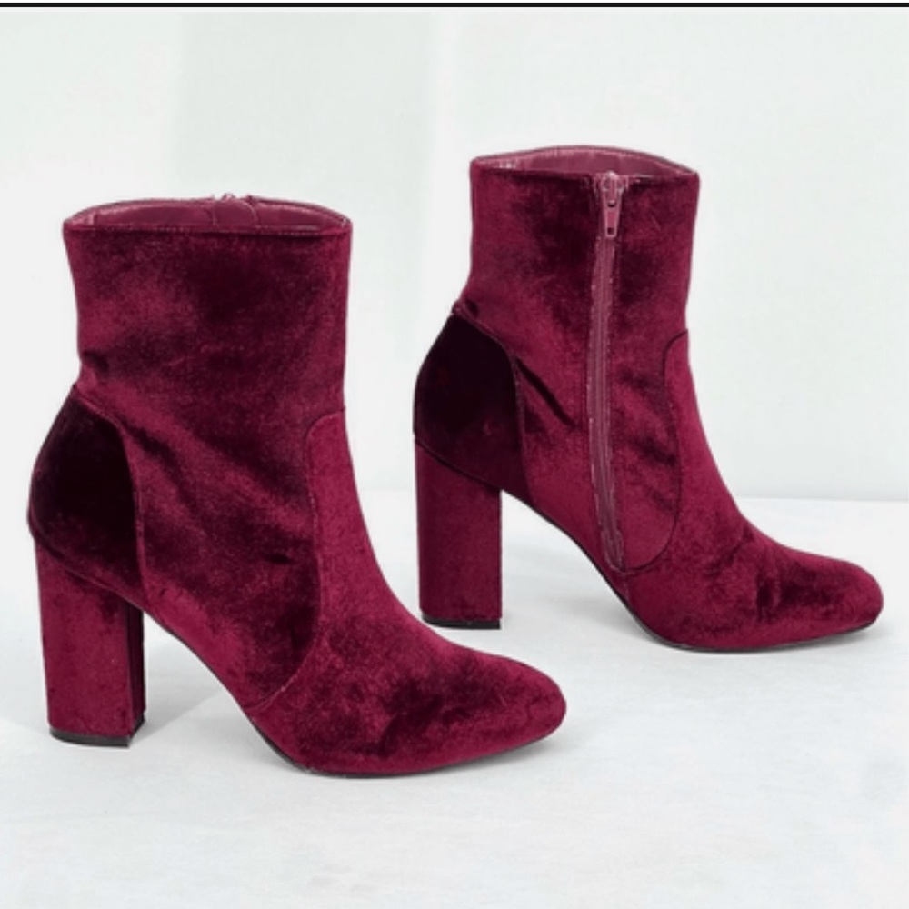 Velvet Ankle Boots in Rich Burgundy
